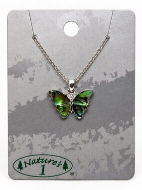 Nature’s 1 NWT Iridescent Butterfly Pendant Necklace Silver Tone